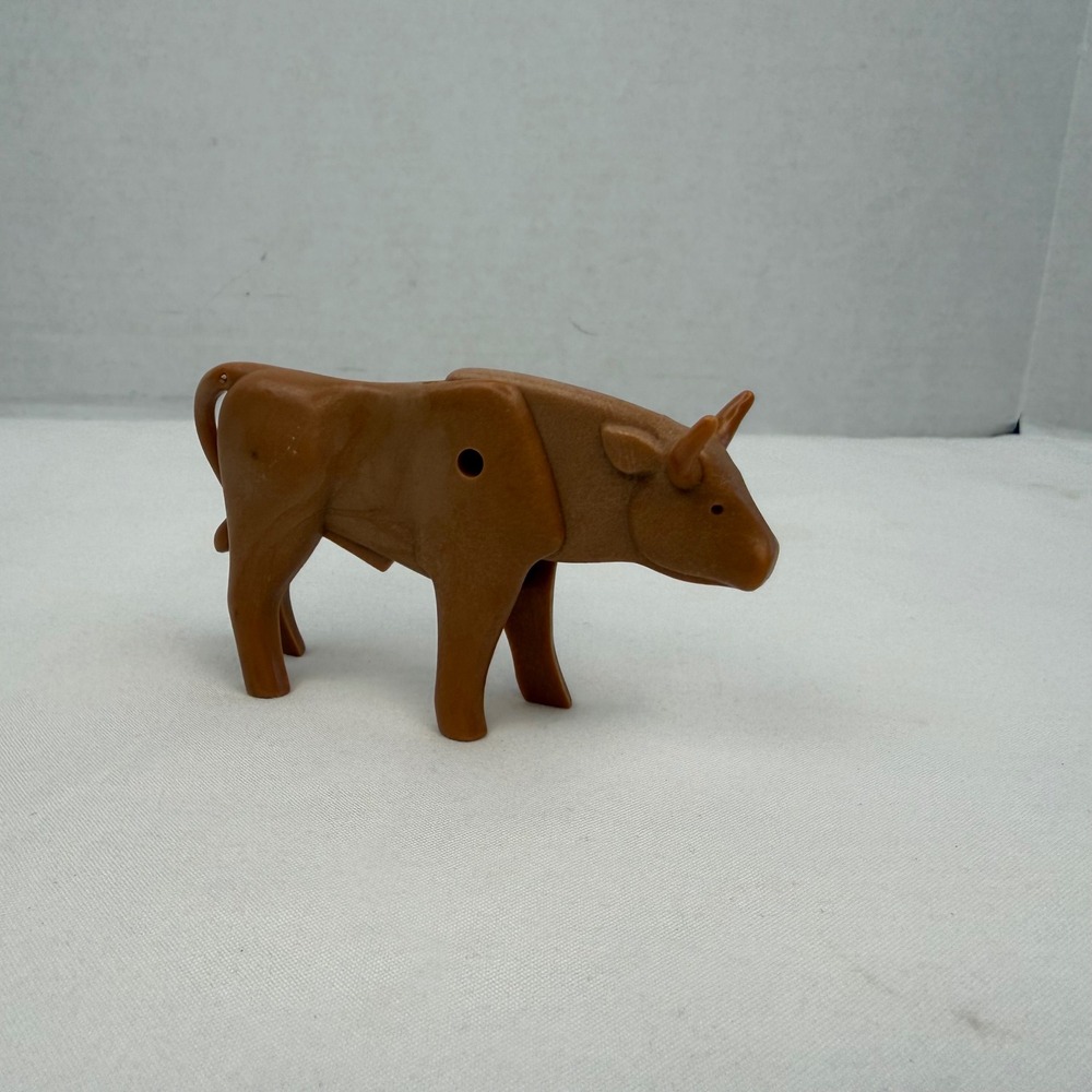 Vintage Playmobil Brown Bull Animal Figure Movable Head Farm Western Toy